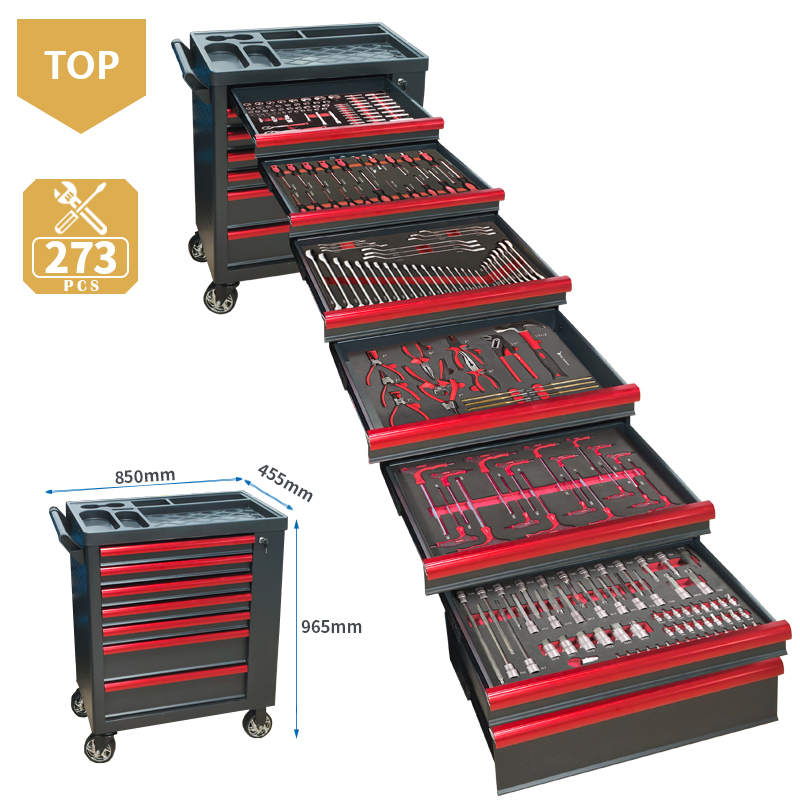 Workshop Tools Car - 7-Schubladen-Werkzeugwagen mit 273-teiligem EVA-Schaumstoff-Werkzeugsatz, robuster Werkzeugschrank