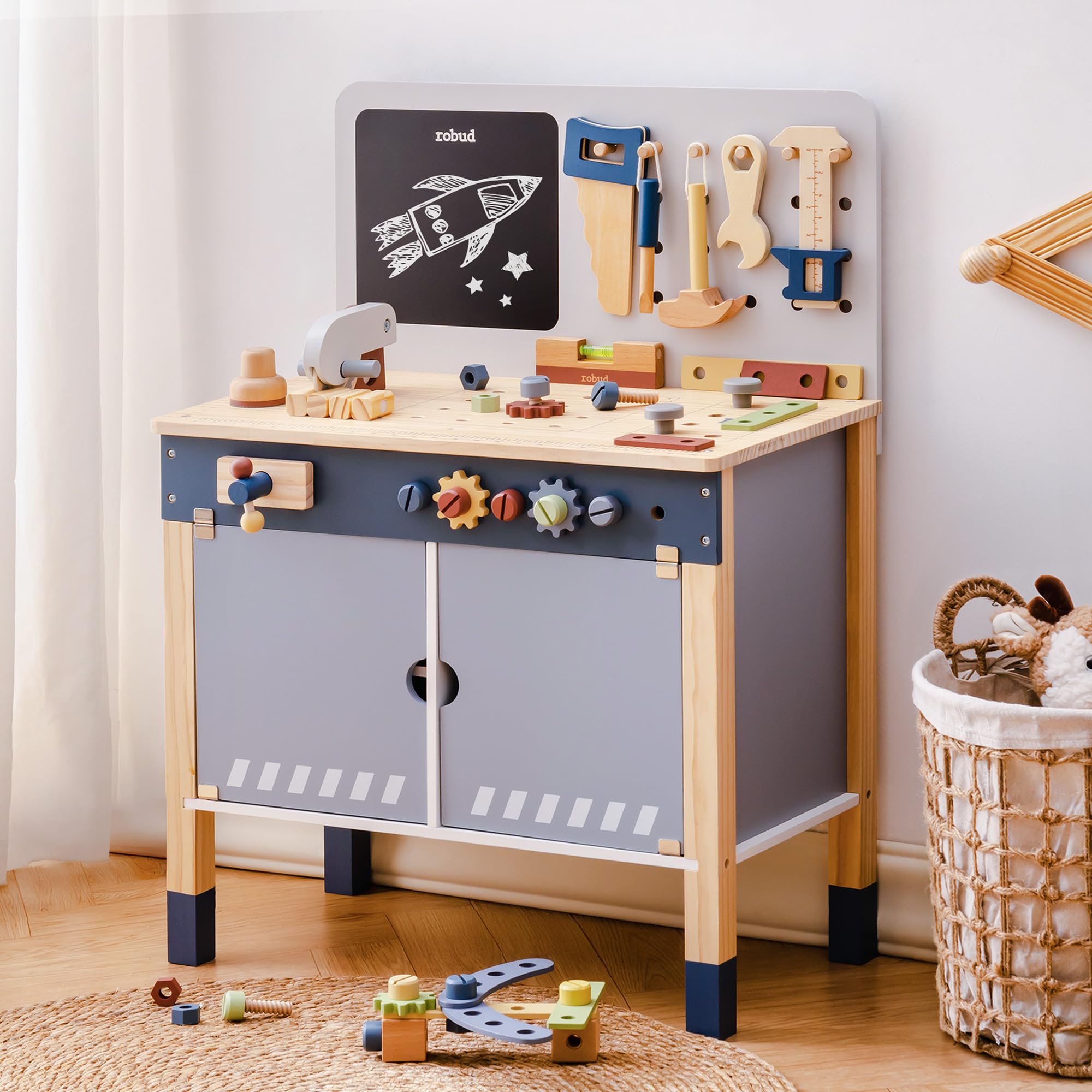 Tools Workshop Kids - ROBUD Holzspielzeug-Werkbank Rollenspiel Kreatives Bauset Bauwerkstatt