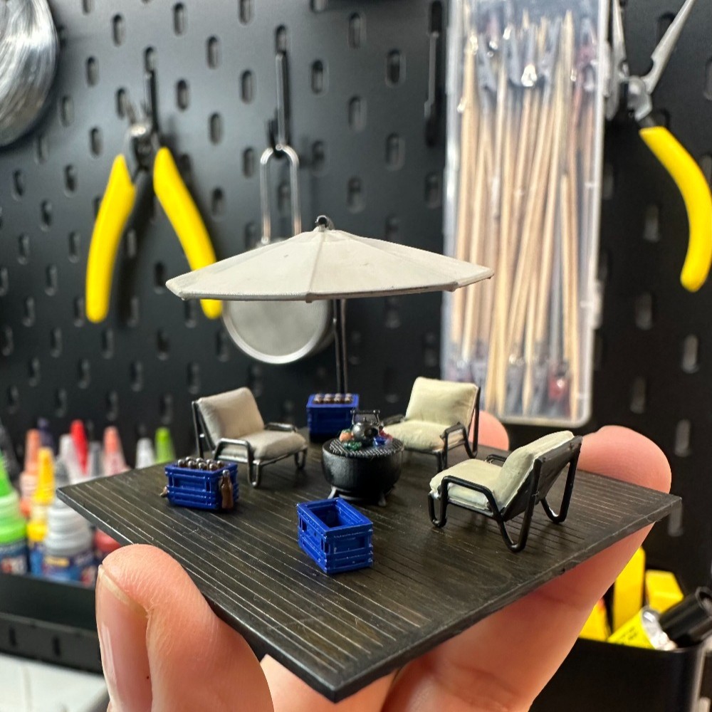 Tools Workshop Kids - Diorama 1/64 Freizeitterrasse Miniatur-Szenenmodell Garage Innenraum-Möbel