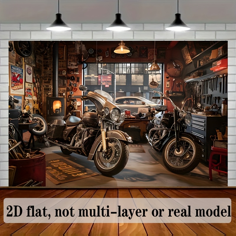 Tools For Motorcycle Workshop - Motorrad-Garagen-Wandteppich, klassische Motorräder, Werkstattwerkzeuge, Männerhöhle, Wandbehang