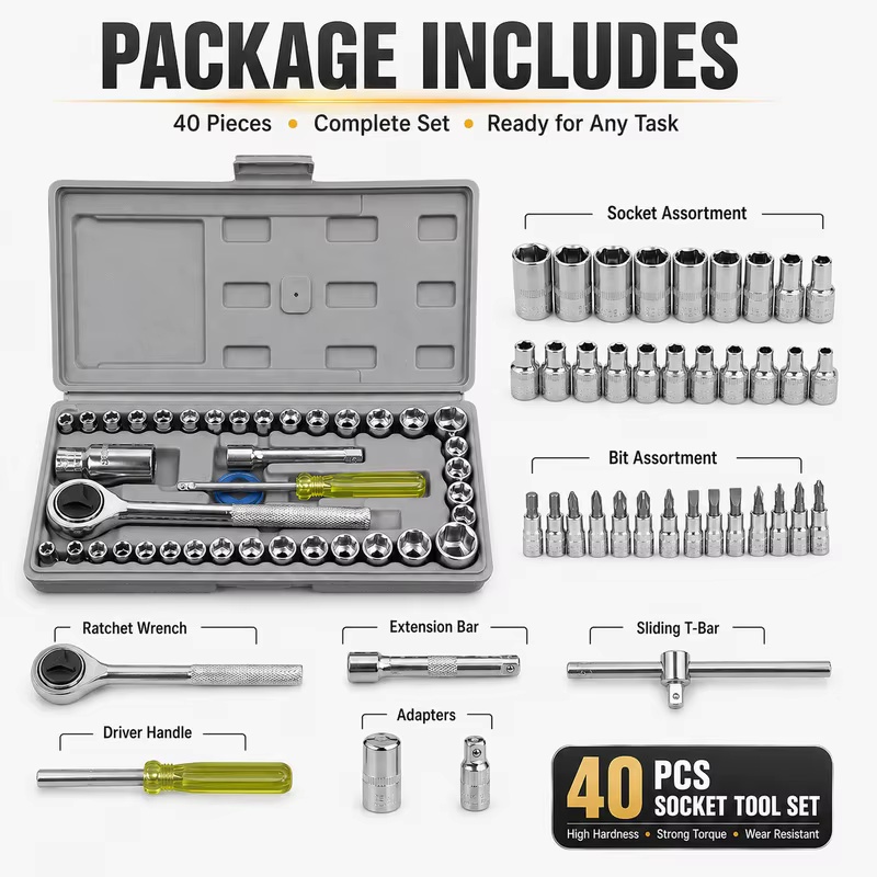 Tools For Motorcycle Workshop - 40-teiliger Kombinations-Steckschlüsselsatz für Kfz- und Motorradmechaniker